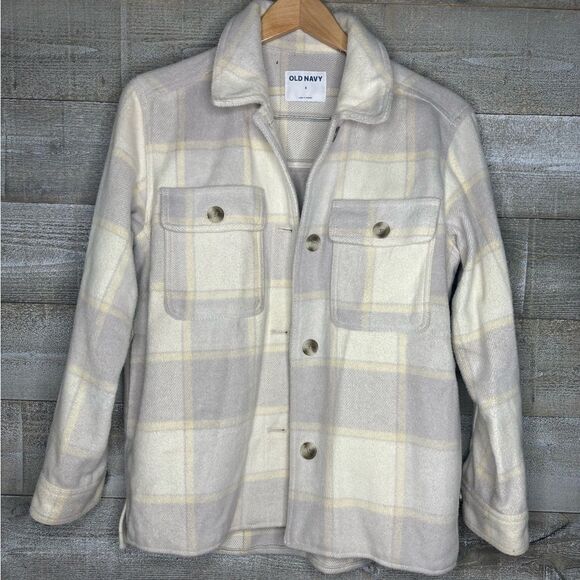 Old Navy small plaid wool blend shacket shirt jacket button down small - Picture 2 of 5